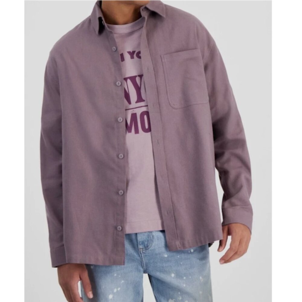 Mode of One Men's Relaxed Fit Flannel Wovens Shirt Soft Moon Size L